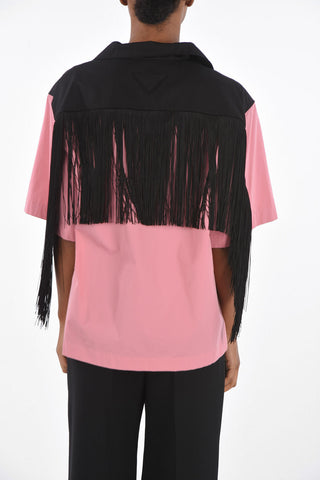 Two Tone Fringed Cotton Shirt with Breast-pocket