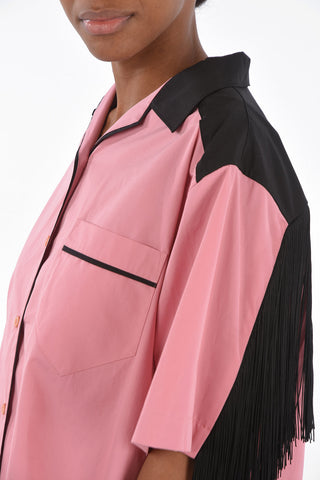 Two Tone Fringed Cotton Shirt with Breast-pocket