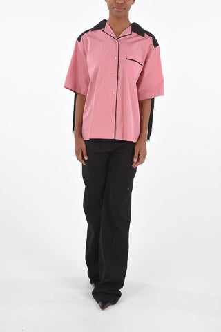 Two Tone Fringed Cotton Shirt with Breast-pocket