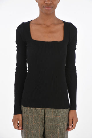 Square neck ribbed sweater