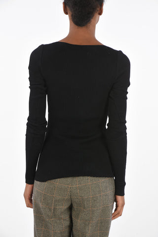 Square neck ribbed sweater