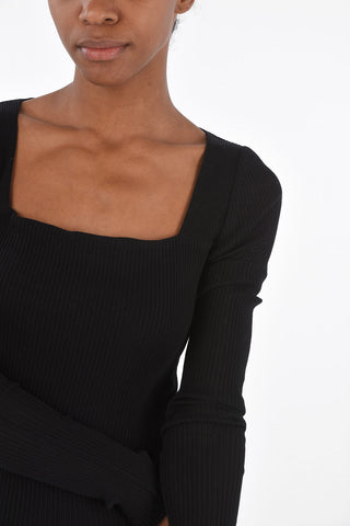 Square neck ribbed sweater