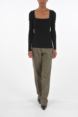 Square neck ribbed sweater