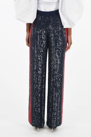 All-Over Writing Sequins GULLYS Pants with Contrasting Side Bands