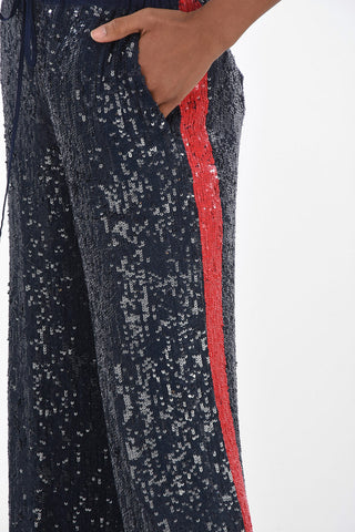 All-Over Writing Sequins GULLYS Pants with Contrasting Side Bands