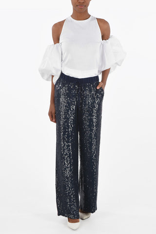 All-Over Writing Sequins GULLYS Pants with Contrasting Side Bands