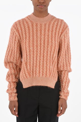 Crew Neck Aran Pullover with Side Splits