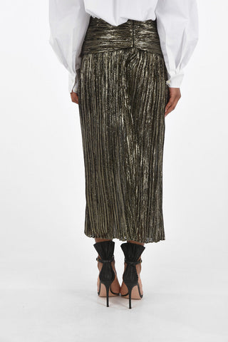 Pleated Silk and Lurex Midi Skirt with Waistband