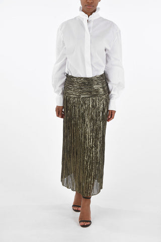 Pleated Silk and Lurex Midi Skirt with Waistband