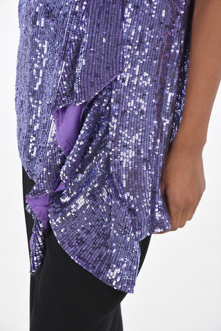 All-Over Sequined GOTIT Sleeveless Top with Draped Split