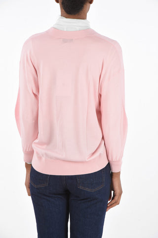 3/4-sleeved Wool Blend Cardigan with Beads Embroidery