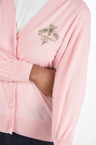 3/4-sleeved Wool Blend Cardigan with Beads Embroidery