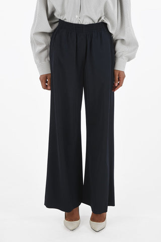 Wool Palazzo Pants with Elastic Waistband