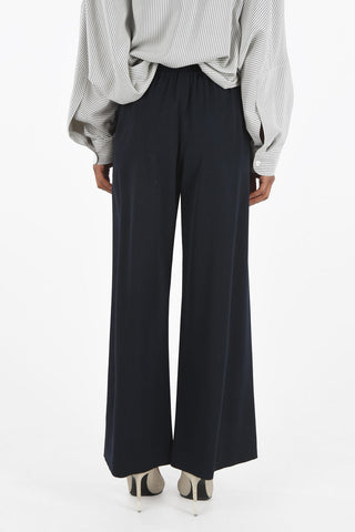 Wool Palazzo Pants with Elastic Waistband