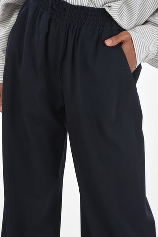 Wool Palazzo Pants with Elastic Waistband