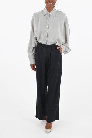 Wool Palazzo Pants with Elastic Waistband