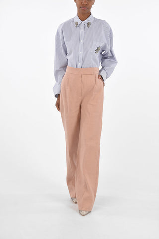 Single-pleated Linen Blend Palazzo Pants