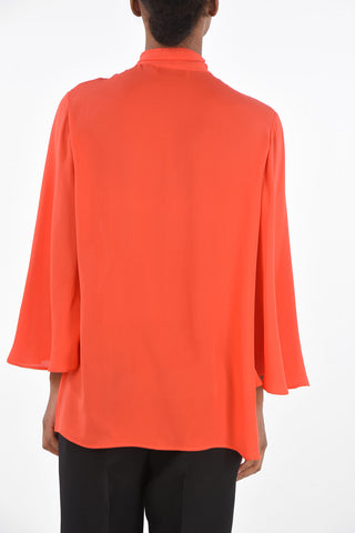 Tie Neck Silk Blouse with Butterfly Sleeves