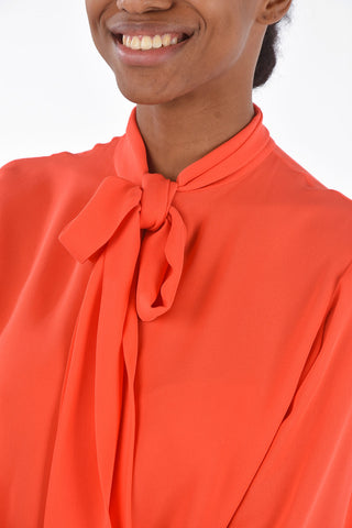Tie Neck Silk Blouse with Butterfly Sleeves