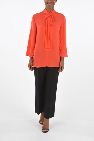 Tie Neck Silk Blouse with Butterfly Sleeves