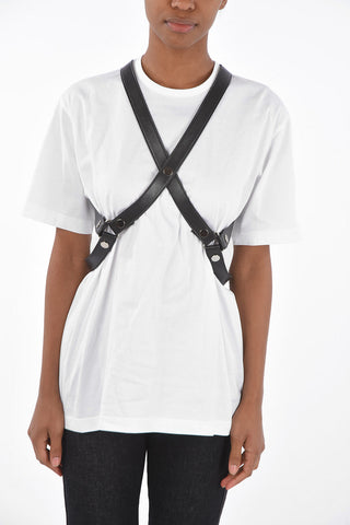 Crew Neck Cotton T-Shirt with Eco-leather Harness