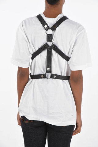 Crew Neck Cotton T-Shirt with Eco-leather Harness