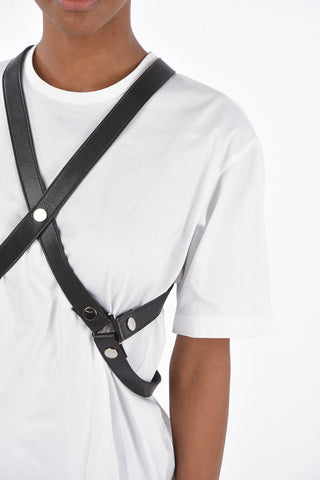 Crew Neck Cotton T-Shirt with Eco-leather Harness