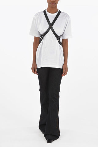 Crew Neck Cotton T-Shirt with Eco-leather Harness
