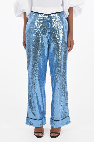 Sequined Fabric Palazzo Pants with Cuffs