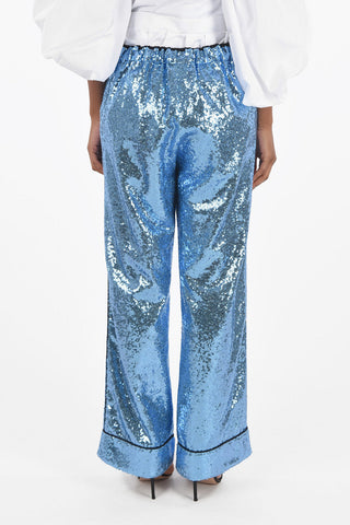 Sequined Fabric Palazzo Pants with Cuffs