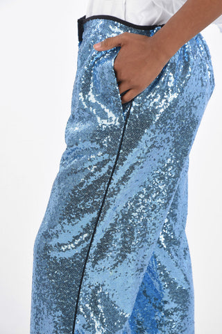 Sequined Fabric Palazzo Pants with Cuffs