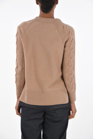 Crew Neck COMO Cashmere Pullover with Sleeve Braids