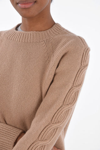 Crew Neck COMO Cashmere Pullover with Sleeve Braids