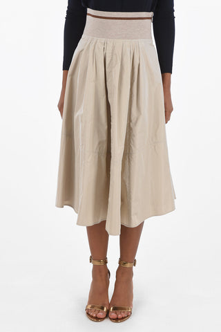 Flared Midi Skirt with Knitted Elastic Waistband