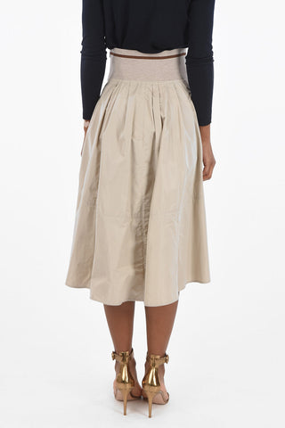 Flared Midi Skirt with Knitted Elastic Waistband
