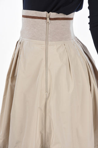 Flared Midi Skirt with Knitted Elastic Waistband