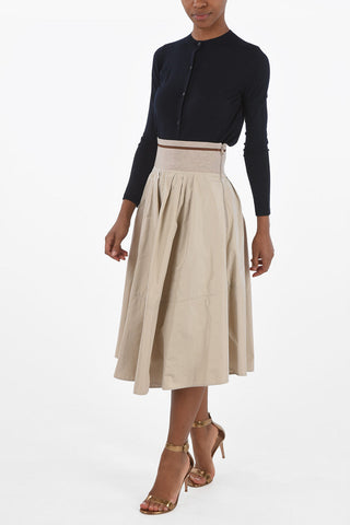 Flared Midi Skirt with Knitted Elastic Waistband