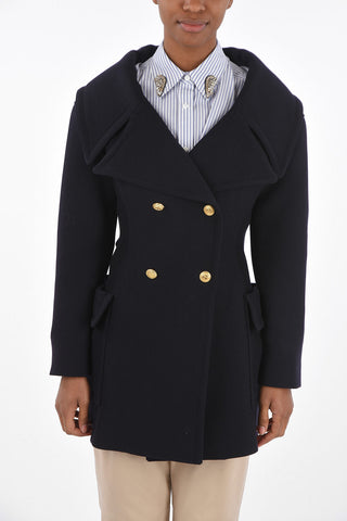 Double-breasted Coat with Maxi Rever and Jewel Buttons