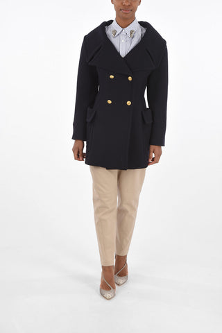 Double-breasted Coat with Maxi Rever and Jewel Buttons