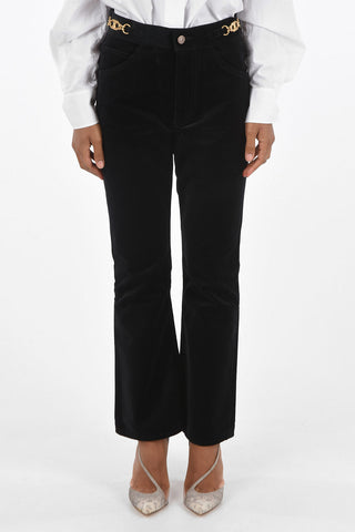 DYLAN Velvet Boot Cut Pants with Logo Metal Buckles