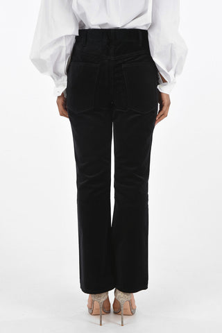 DYLAN Velvet Boot Cut Pants with Logo Metal Buckles