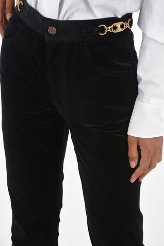 DYLAN Velvet Boot Cut Pants with Logo Metal Buckles