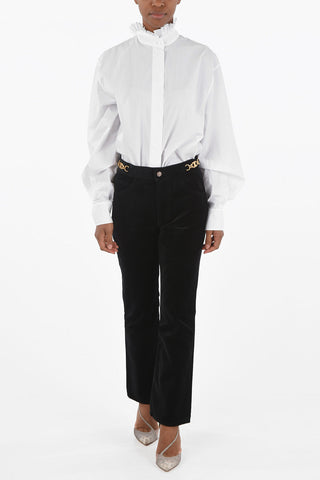DYLAN Velvet Boot Cut Pants with Logo Metal Buckles