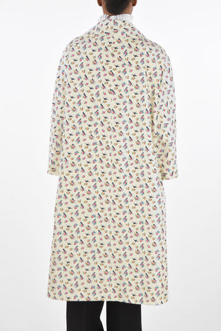 Floral Patterned Silk Trench with Flap Pockets