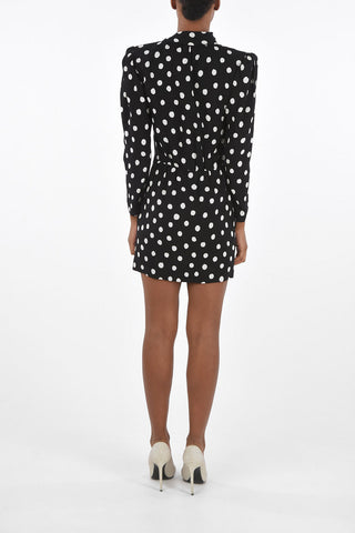 Long-sleeved Tie Neck Polka Dot Sheath Dress