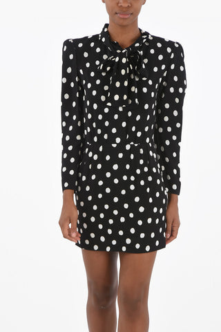 Long-sleeved Tie Neck Polka Dot Sheath Dress