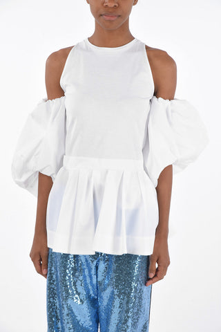 Off Shoulder Cotton Blouse with Puff Sleeves
