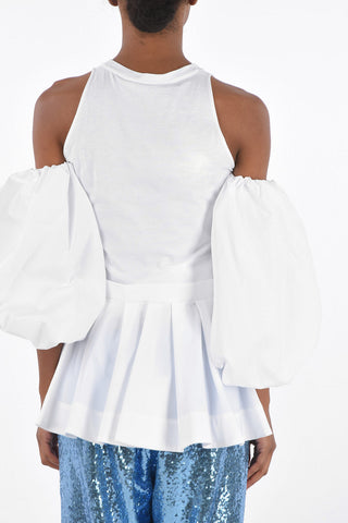 Off Shoulder Cotton Blouse with Puff Sleeves