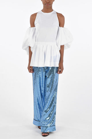 Off Shoulder Cotton Blouse with Puff Sleeves