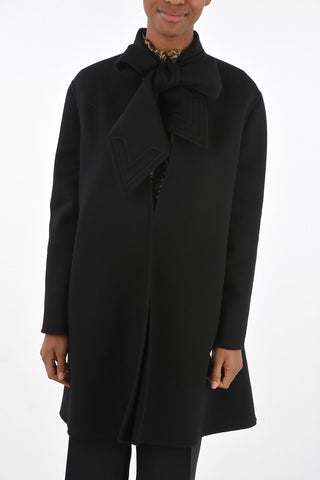 Cappotto Tie Neck Sfoderato con Tasche a Filo